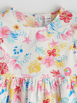 Bisiklet Yaka ?i?ekli K?z ?ocuk Elbise