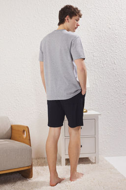 TRENDYOL MAN Siyah Tas Regular Fit Bask?l? Orme Sortlu Pijama Tak?m? TMNSS25PT00009 - Trendyolmilla фото 11