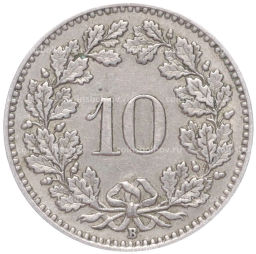 Монета 10 раппенов 1915 года Швейцария