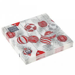 Салфетки бумажные "Bouquet Home Collection Classic" 33х33см, 3-х слойные, 20 штук в упаковке, 100% целлюлоза, "Красные игрушки на серебре" (Россия)
