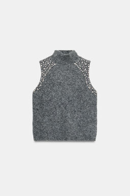 WOOL BLEND TOP WITH RHINESTONE BEADS - Zara фото 5