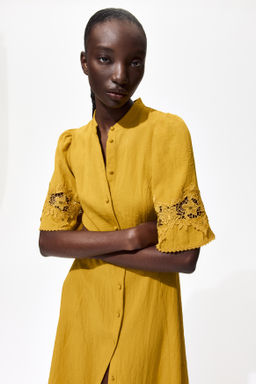 Vestido efecto arrugado con bordado ingl?s - H&m фото 5