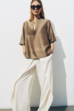 BLUSA FLUIDA MANGA CORTA ZW COLLECTION / Marr?n claro
