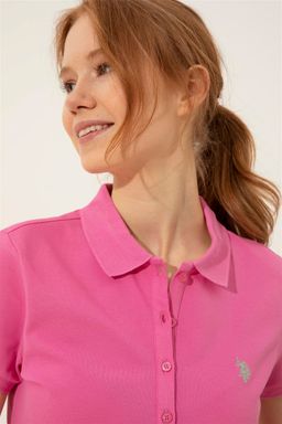 Женская розовая футболка с воротником поло Basic - U.s. polo assn фото 2