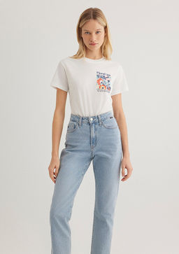 Cicek Bask?l? Ekru Tisort - Mavi фото 2