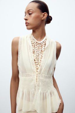 PLEATED LACE TRIM TOP - Zara фото 2