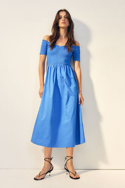 Vestido off-the-shoulder con cuerpo nido de abeja - H&m фото 2