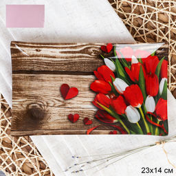 Блюдо для нарезки прямоугольное 23x14 см / S322314 DD437 GREY Тюльпаны / уп 6/72/ цветная коробка/ 729883