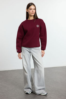 Bordo Nak?sl? Regular/Normal Kal?p Kal?n Ici Polarl? Orme Sweatshirt TWOAW25SW00176