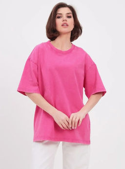 K12360 Футболка OVER SIZE (плотный хлопок) РОЗОВЫЙ