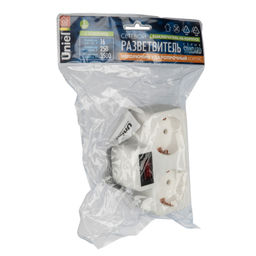 S-GES2-16PB WHITE Разветвитель сетевой с выключателем, с/з. 2 гнезда. 16А, 3500Вт. Белый. ТМ Uniel