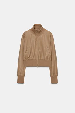 CHAQUETA BOMBER EFECTO PIEL / Camel oscuro