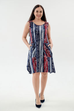 Платье женское из кулирки Кэтрин сине-красный макси - Амадэль фото 11