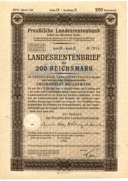 Облигация 4,5% 200 рейхсмарок 1937 года Германия