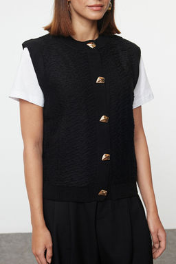Siyah Bisiklet Yaka Fitted Yelek TWOAW25YE00028
