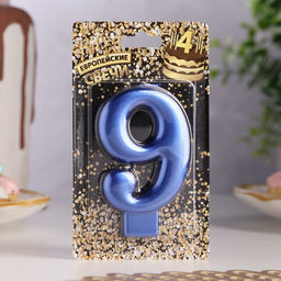 Цена за 3 шт. Свеча для торта «Европейская ГИГАНТ», цифра 9, 7 см, синий металлик