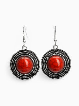 Серьги «Круг» винтаж, красные в чернённом серебре