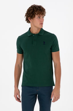 Поло Slim Fit Basic темно-зеленая из хлопка