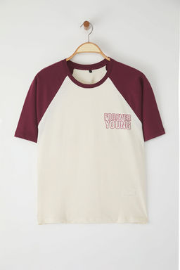 Tas %100 Kal?n Pamuklu Renk Bloklu Sloganl? Relaxed/Rahat Kesim Orme T-Shirt TWOSS24TS00134