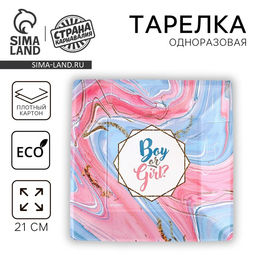 Цена за 10 шт. Тарелка одноразовая бумажная квадратная на гендер-пати «Мальчик или девочка», 21 см