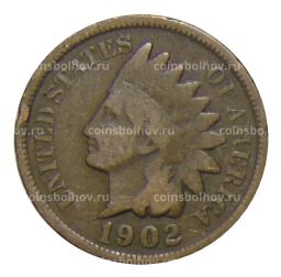 Монета 1 цент 1902 года США