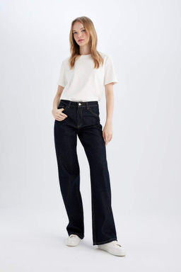 Прямые длинные джинсовые брюки с высокой талией - Defacto фото 4