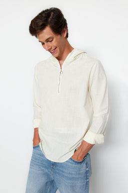 TRENDYOL MAN Ekru Regular Fit Yar?m Pat Fermuarl? Kapusonlu Gomlek TMNSS20GO0098 - Trendyolmilla фото 4