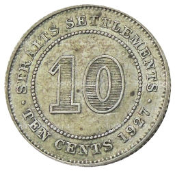 10 центов 1927 года Стрейтс Сетлментс