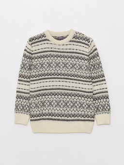 Bisiklet Yaka Desenli Uzun Kollu Erkek ?ocuk Triko Kazak - Waikiki фото 3