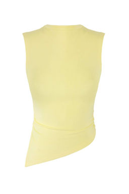 Ac?k Sar? Dik Yaka Buzgu/Drape Detayl? Fitted/Vucuda Oturan Asimetrik Orme Bluz TWOSS24BZ00534