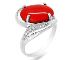 Кольцо из серебра коралл, СПН4063