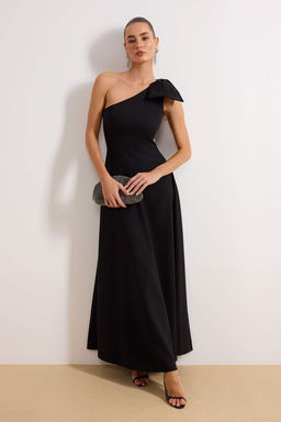 Siyah A-Kesim Dokuma S?k Abiye & Mezuniyet Elbise TPRSS24AE00163