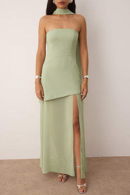 Mint Sal Detayl? Dokuma Maxi Abiye & Mezuniyet Elbisesi TPRSS25AE00188