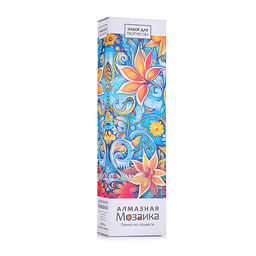 Алмазное панно на подвесе 30*50 (полная выкладка). Узоры. Оранжевые цветы с голубым.