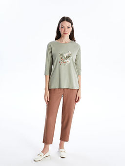 Bisiklet Yaka ?i?ekli Kad?n Bluz