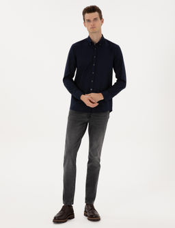Lacivert Mikro Desenli Slim Fit Uzun Kollu G_mlek - Pierre cardin фото 4