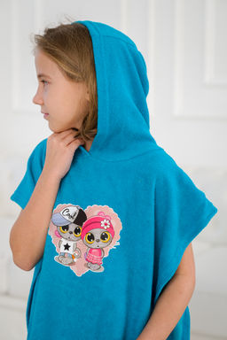 Халат детский Пончо махра Друзья бирюза