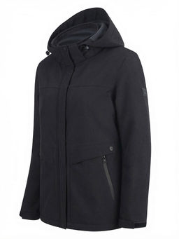 Ветровка женская софтшелл виндстоппер с капюшоном спортивная черного цвета 9616_1Ch