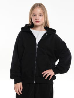 Толстовка зипка оверсайз с капюшоном на молнии 22-5610 черный