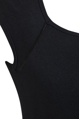 Siyah Seamless/Dikissiz Kare Yaka Crop Orme Spor Ust/Bluz THMSS25BZ00000