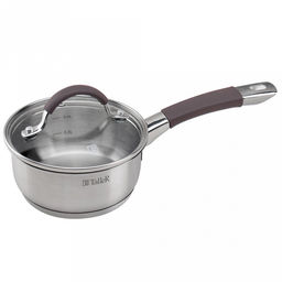 Ковш из нержавеющей стали Lira 0,9л, д14см, h6,8см, s0,5мм, дно д12см, s4мм, стеклянная жаропрочная крышка, стальной обод, пароотвод, силиконовые вставки коричневого цвета, капсулированное дно, полировка внешняя - матовая, внутренняя - матовая, мер - Домашняя мода фото 2