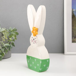 Фигурка керамика Зайка спящий, с ромашкой на ухе, бело-зелёный, 10.4?4.3?23.7 см