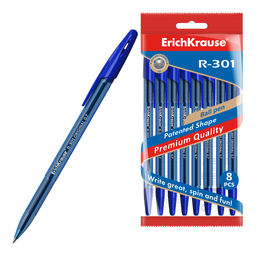 Цена за 24 шт. Набор из 8 ручек шариковых ErichKrause R-301 Stick Original 1.0, цвет чернил синий (в пакете)