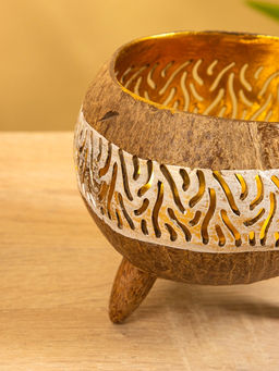 Подсвечник из кокоса, 15×15×13 см, белый