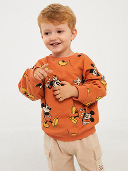 Bisiklet Yaka Uzun Kollu Mickey Mouse Bask?l? Erkek Bebek Sweatshirt