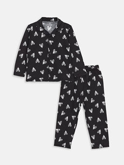 Polo Yaka Uzun Kollu Bask?l? K?z Bebek Pijama Tak?m?