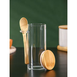 Банка для сыпучих BellaTenero «Эко», 420 мл, 6.7×15.5 см, с бамбуковой крышкой, с ложкой, стекло, прозрачная