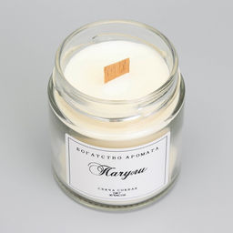Ароматическая свеча в банке, 150 г, из соевого воска, деревянный фитиль, пачули
