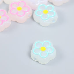 Цена за 10 шт. Бусина пластик Цветочек с контуром, фосфорная, 1.9?1.9?0.8 см, МИКС