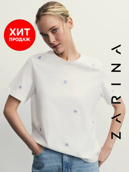 Футболка из хлопка с вышивкой / Zarina фото 14